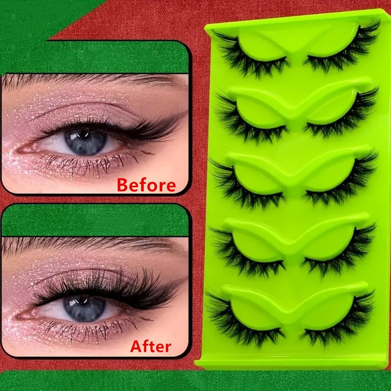 Premium 5 Pairs of Green Fox Eye & Cat Eye False Eyelashes