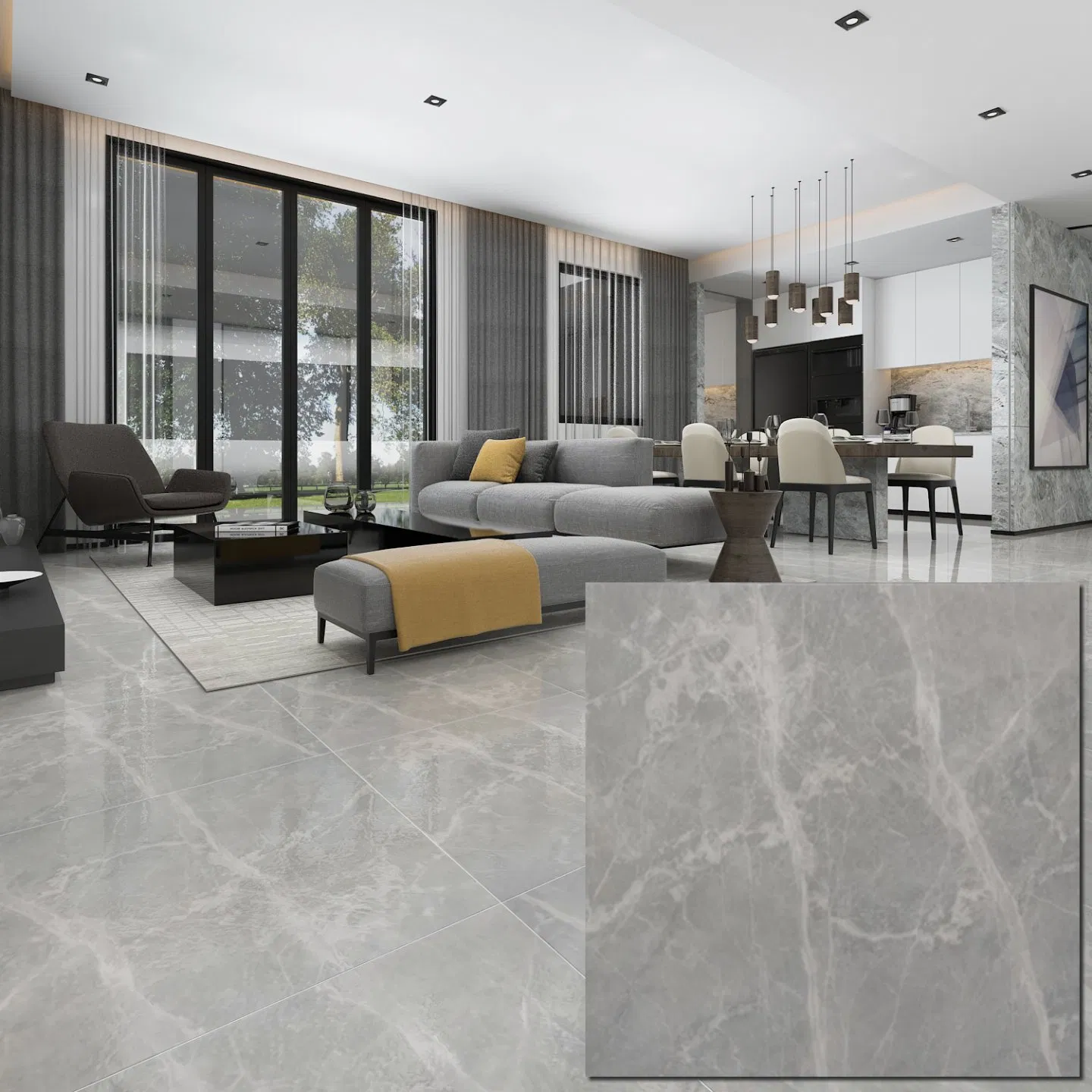 60X60cm Hotel Lobby Floor Tundra Grey Marble Tile