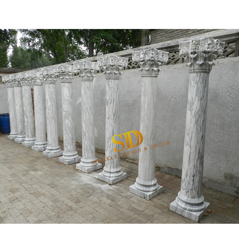 Luxury Exquisite Customized Hand Carved Italian Arabecato White Marble Columns for Palace/Villa