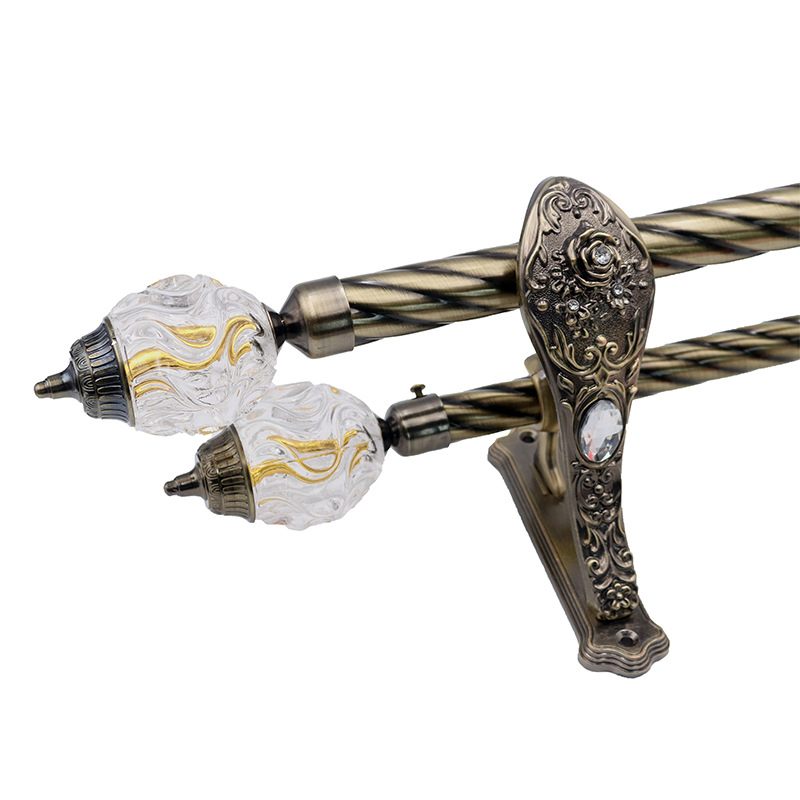 28+22mm Curtain Rod Double Rod Glass Head Roman Twist Rod