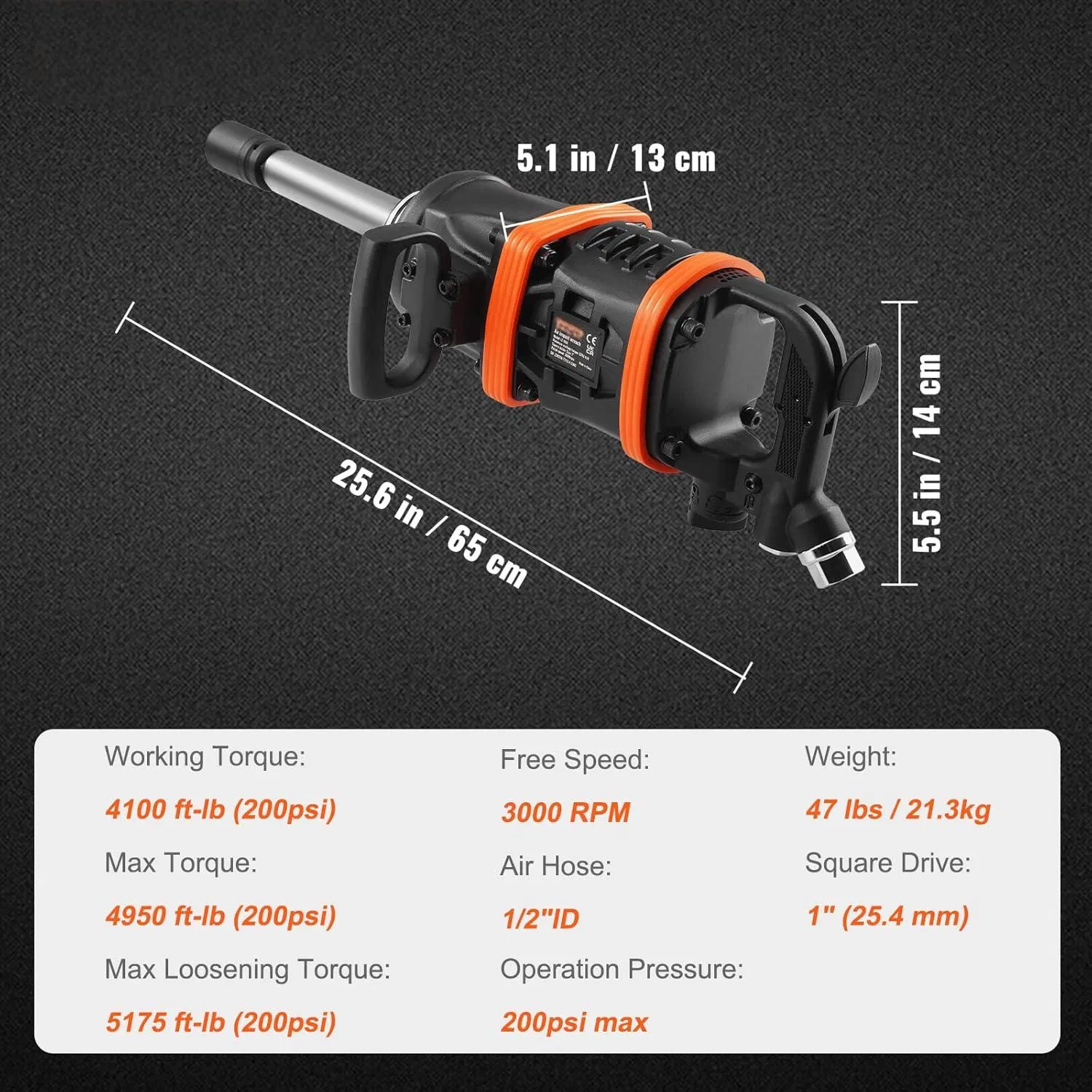 Cisivis 1 Inch Air Impact Wrench, up to 5175 FT-Lbs Beast Reverse Torque Output Pneumatic Impact Gun W/ 8 Inch Extended Anvil