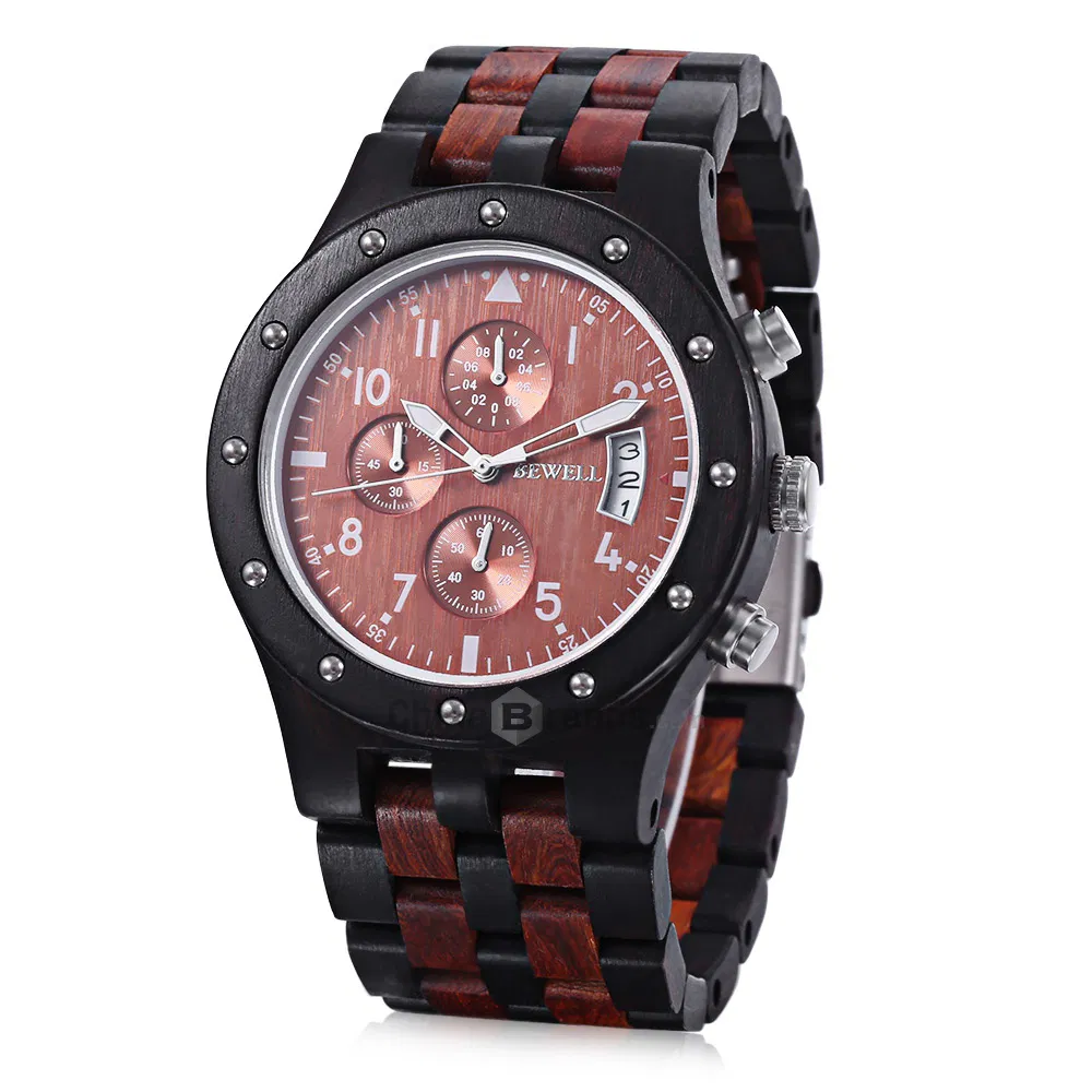 Latest Design Factory Directly Supply Stock Fast Delivery Luxury Gift Wooden Chronograph Watches Men Wrist