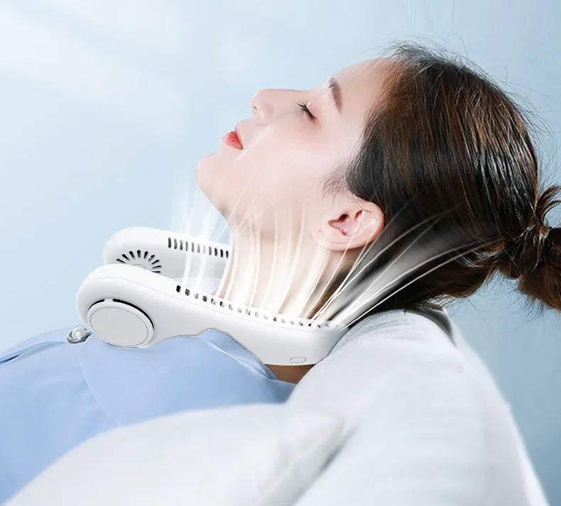 Portable Rechargeable Vaneless Neck Fan Cooler Adjustable 360 Degree Rotation 3 Speed Neck Fan Sport Outdoor Air Cooling Fan