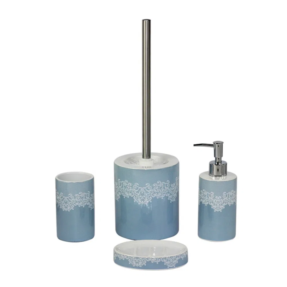 Ceramic 5-Piece Green Glass Bathroom Set for Bath Use