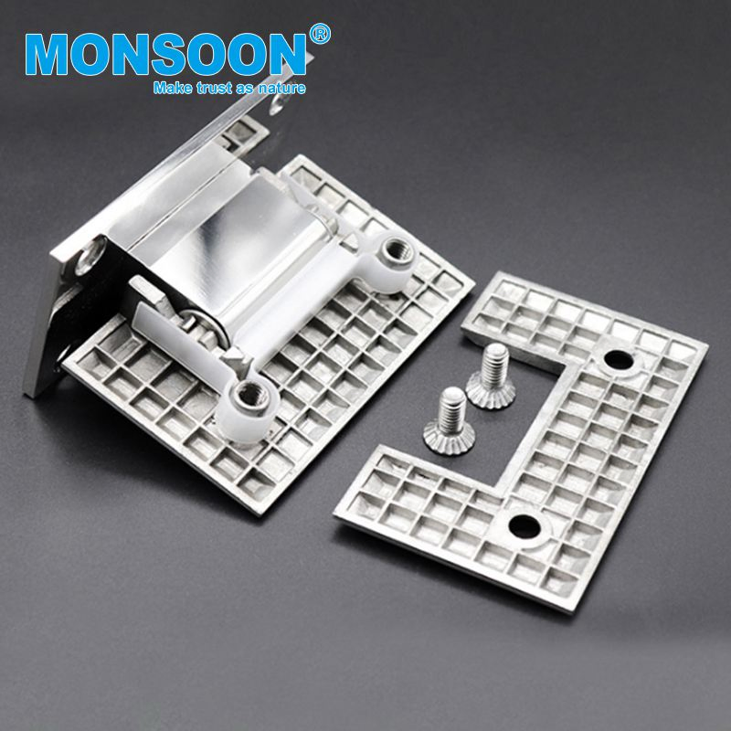Heavy Duty Satin Climp Glass Door Hinge Adjustable Wall Mount Polish Stainless Steel Shower Hinge Square Bathroom Shower Door Hinge
