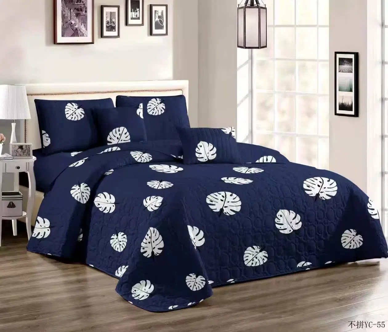 Black Printed Floral Design Bed Cover Set Quilting Pin Sonic Quilt Set
