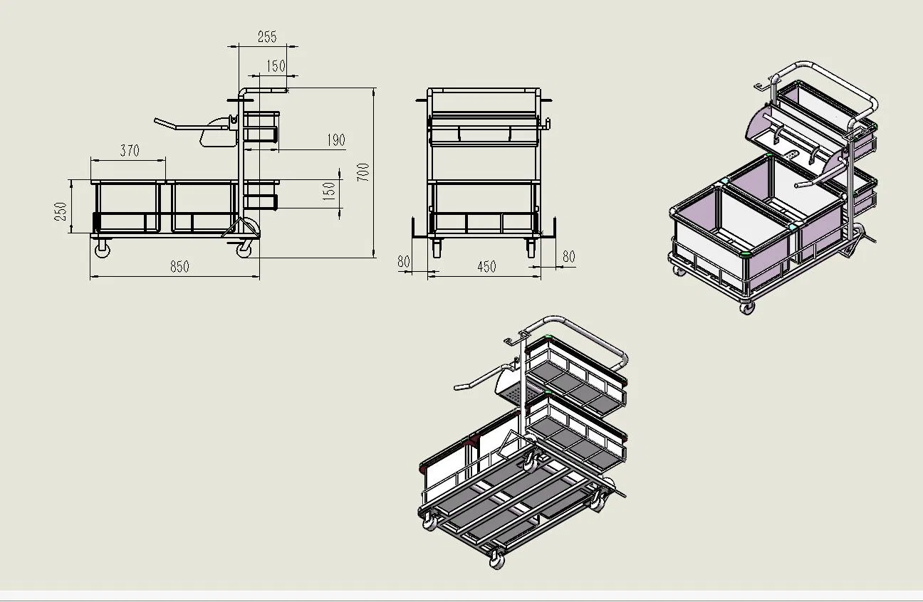 Cleanroom Stainless Steel Autoclavable 2 Bucket Trolley