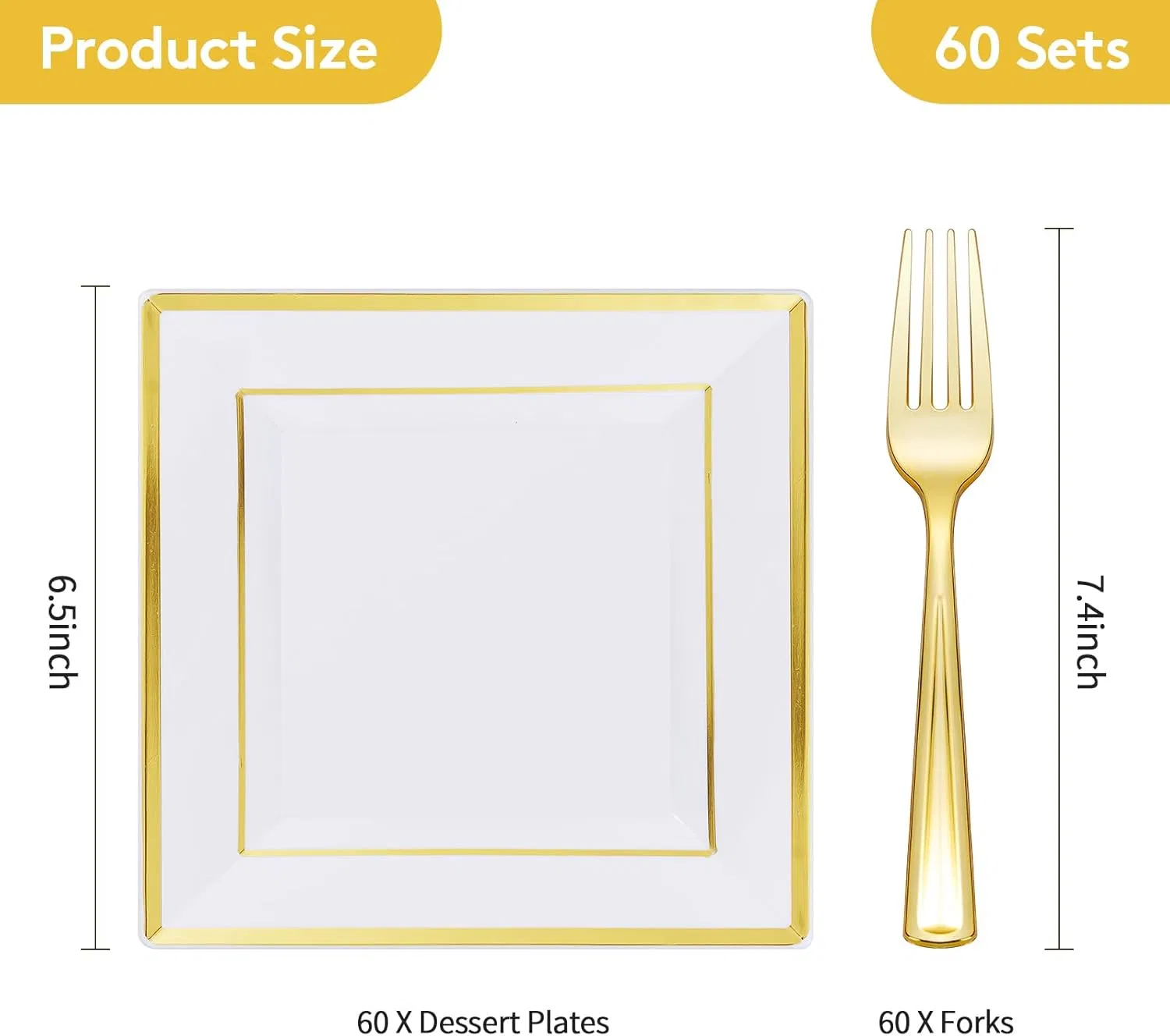 Elegant Gold Square Disposable Dessert Plates for Parties