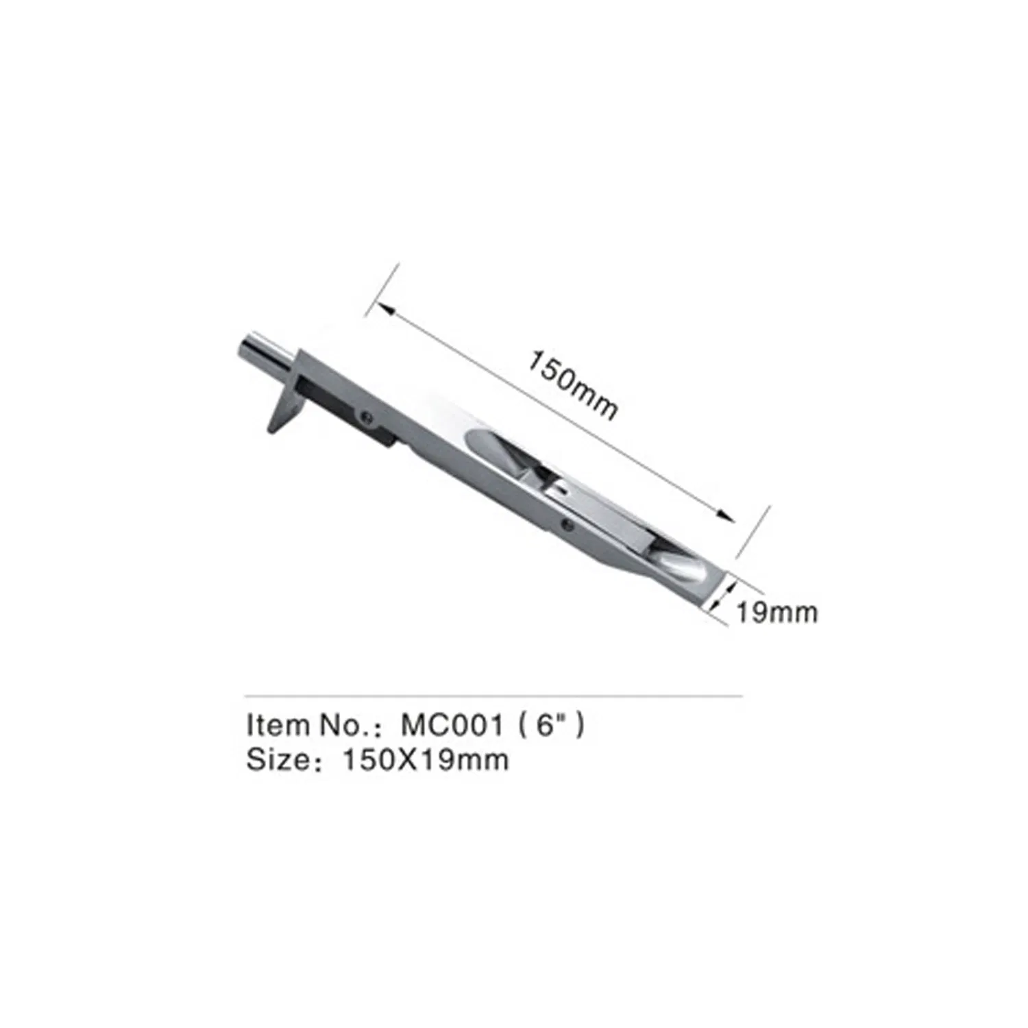 6 Inch Zinc Alloy L Shaped Front Door Hardware Security Flush Bolt