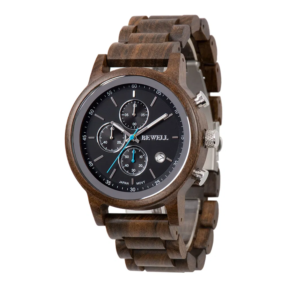 Modern Wood Watch Men Custom Wooden Watch Analog with Chronograph Relogio Masculino