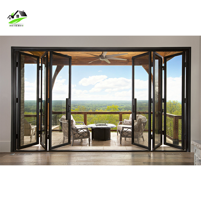 Topbright Panorama Design Bifold Bi-Fold Doors Slim Frame Screen Big Spaces Black Aluminum Folding Patio Doors Exterior Accordion Folding Doors