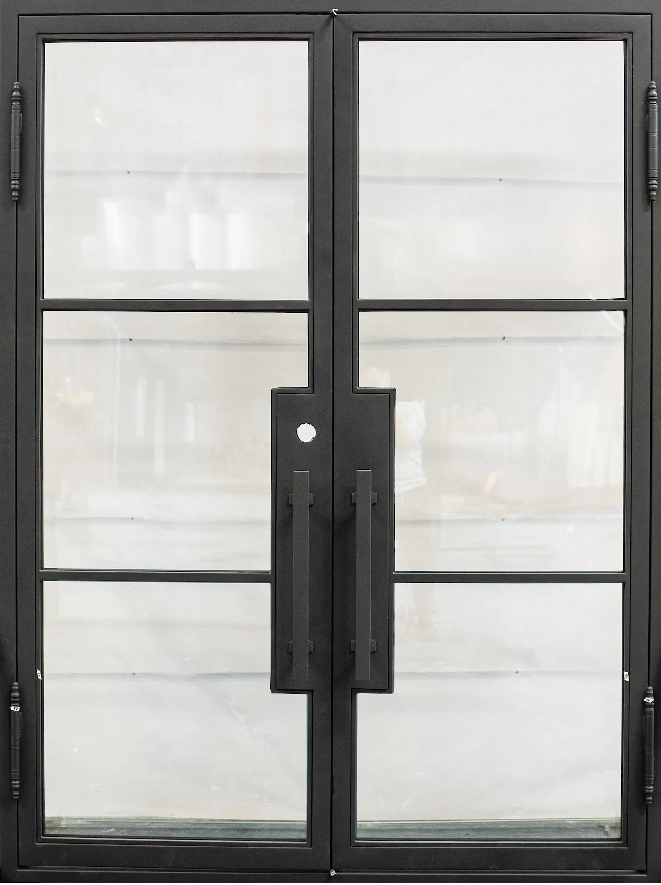 Black Modern Elegant French Front Entry Security Steel Steel Glass Wrought Iron Windows and Door