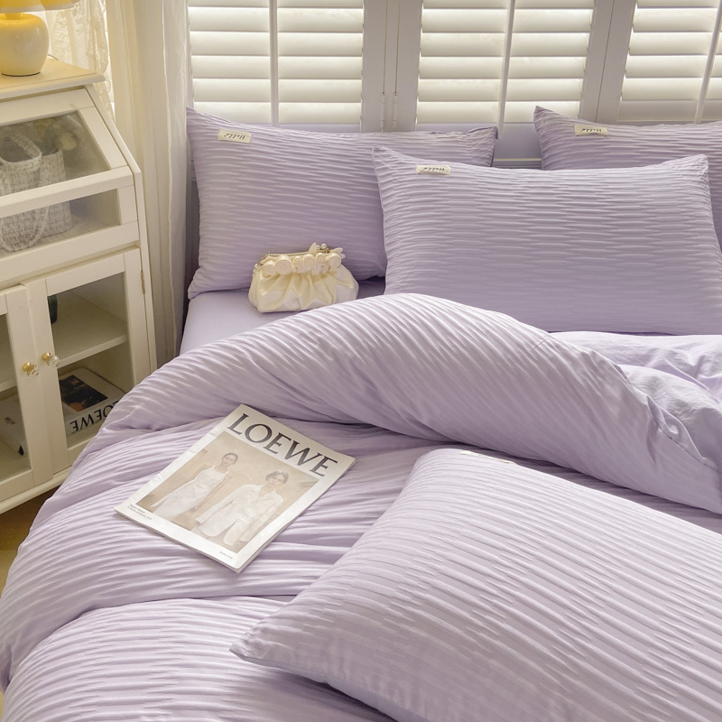4 Piece Seesucker Washed Cotton Bedding Set