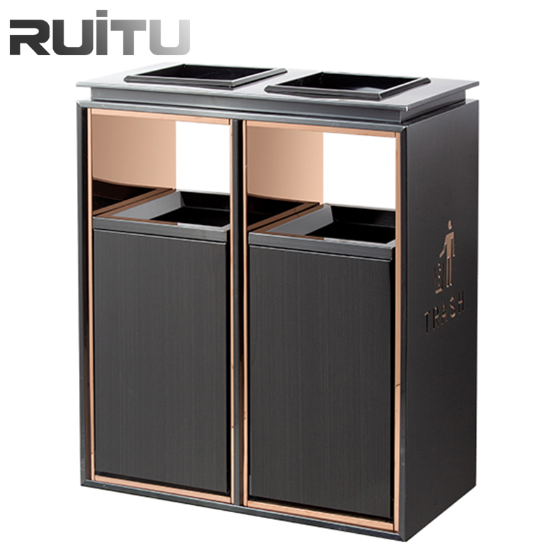 Stainless Steel Luxury Hotel Trash Can Bins Lobby Vertical Round Elevator Entrance KTV Corridor Ash with Marble Standing Hotel Room Gold Trash Can Bin