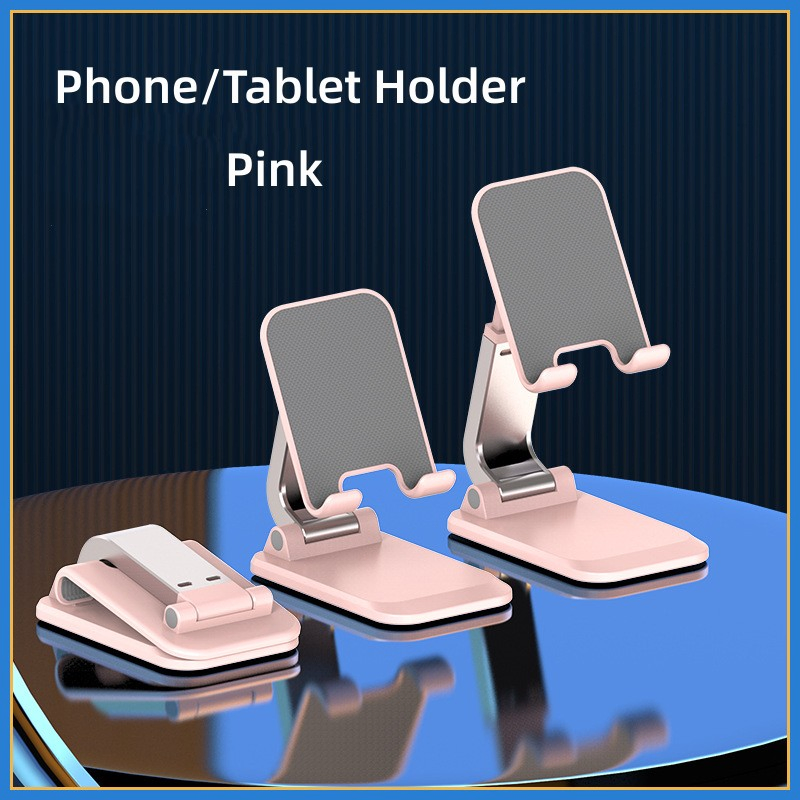Cell Phone Stand, Tablet Stand, Adjustable Angle Height Phone Stand for Desk, Partially Foldable/Portable Phone Holder, Compatible for iPhone/iPad Pink