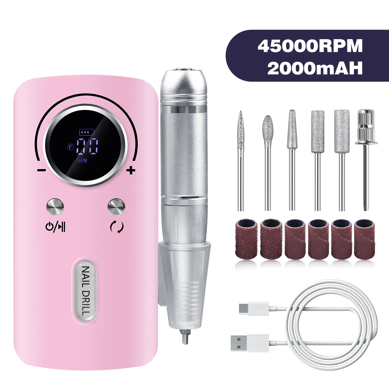 Professional 45000 Rpm Nail Drill with Bits Kit Rechargeable
