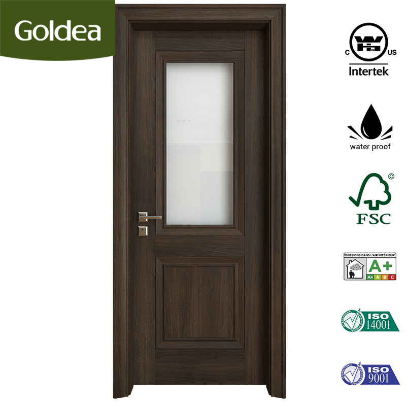 Goldea 39 Years Factory Wholesale Price Luxury Style Wooden Interior Glass Doors Timber Wood Door with Raised Decorative Line Design