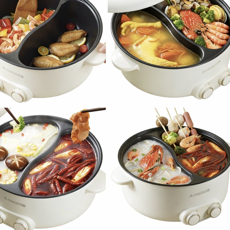 Dual-Flavor Electric Hot Pot Grill 2-in-1 Shabu Shabu Cooker