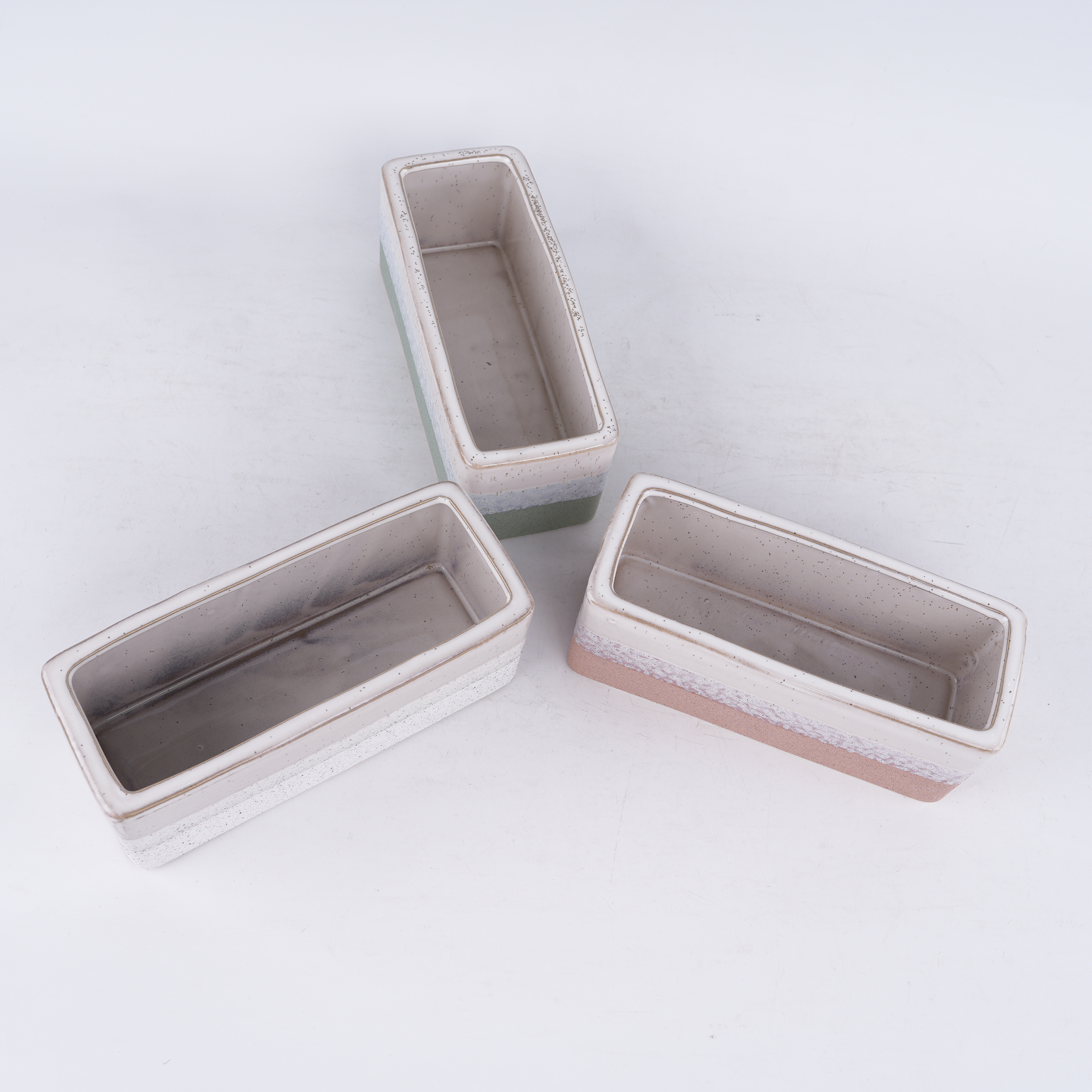 Набор кашпо керамических прямоугольных зеленых