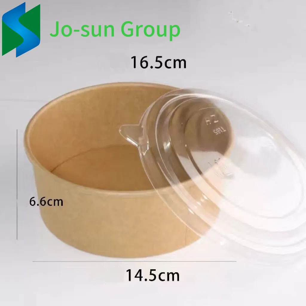 Jo-Sun Wholesale Disposable Round Paper Cup Heatable Kraft Waterproof Custom Print Logo Paper Salad Bowl with PE Lid