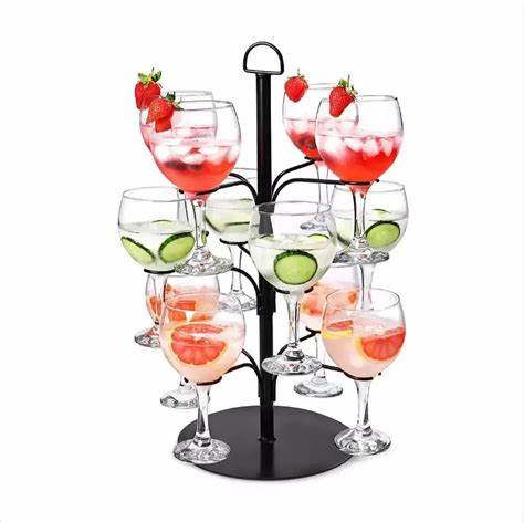8 Holders Tree Bar Cocktail Tree Display Stand for Wine Cocktails and Shot Glasses Black Metal Cocktail Tree Stand for Abbot's Choice