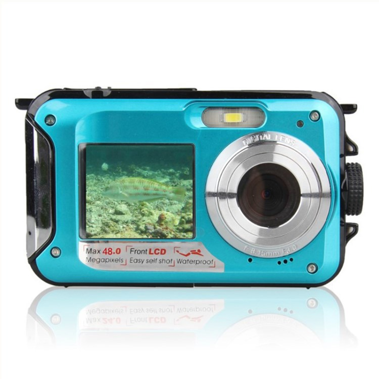 HD368 Waterproof Camera - 2.7K/48MP, 16X Zoom, Dual Screen, Blue