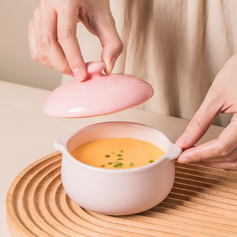 Creative Two Ear Soup Bowl Oven Ceramic Baking Bowl with Lid