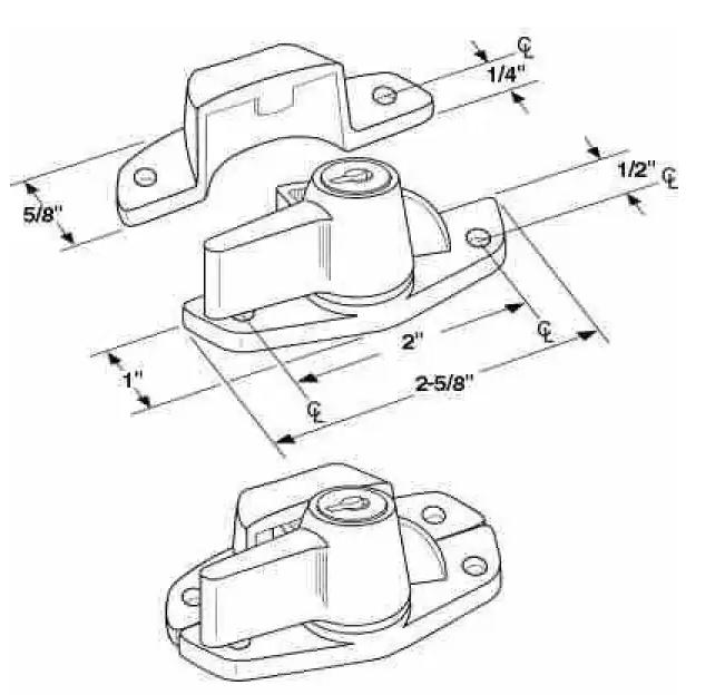 Keyed Sash Lock, 2 in. Hole Centers, Heavy Duty Zinc Diecast, White Finish