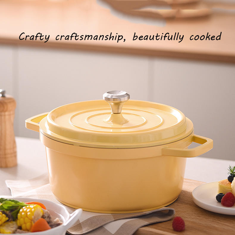 Home &Garden>Kitchenware > Cookware > Soup &Stock Pots Custom Cast Iron Cooking Cookware Heat Resistant Double Ears Casseroles Pot Set with Lid