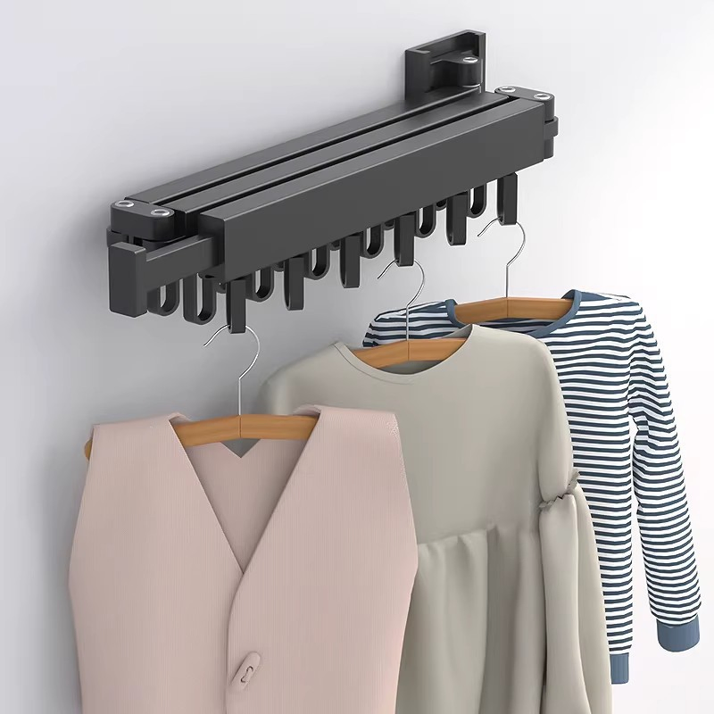 New Foldable Hole-Free Wall-Mounted Aluminum Retractable Extendable Clothes Drying Rack
