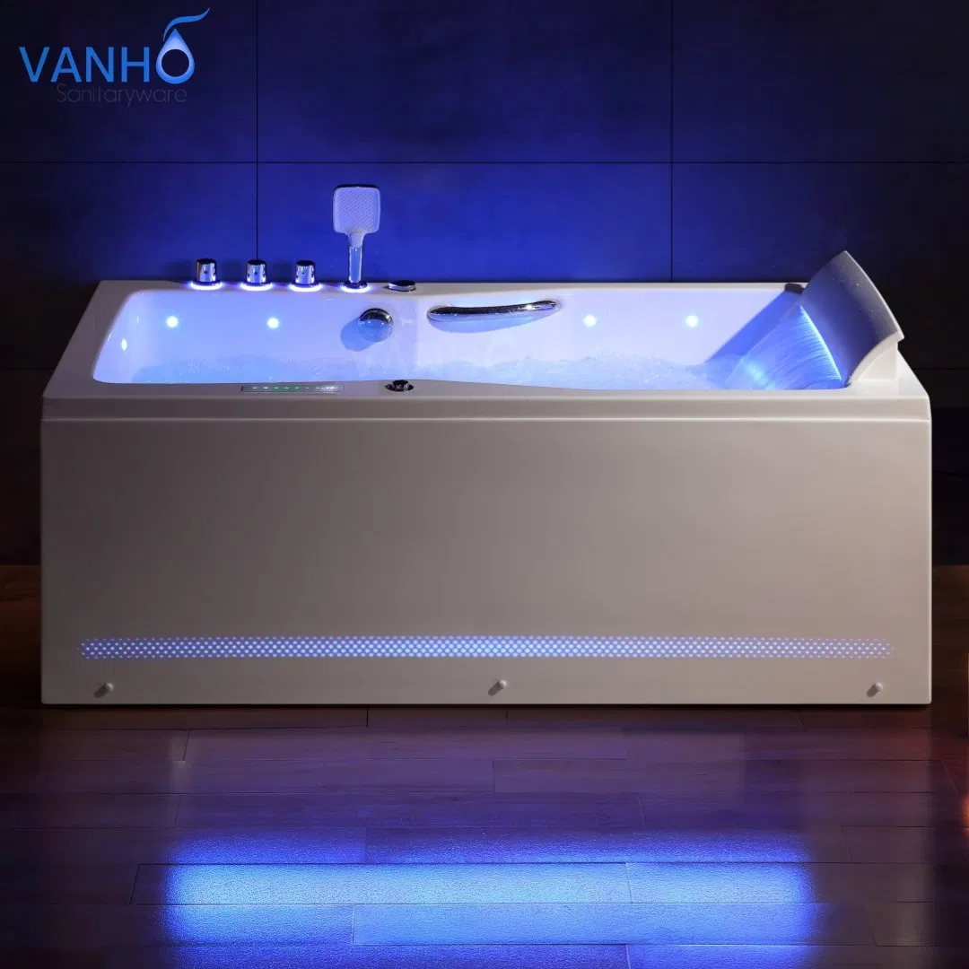 Прямоугольная акриловая ванна с гидромассажем и LED-подсветкой