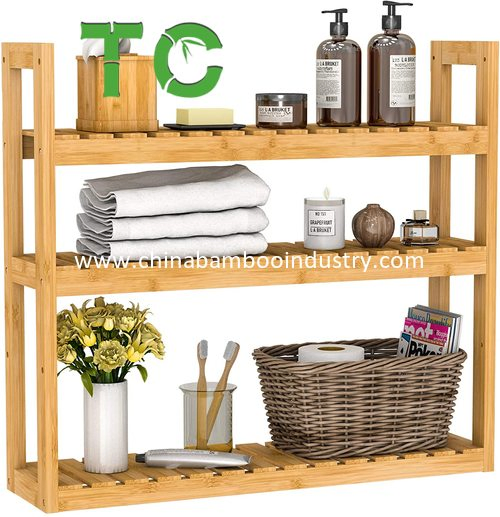 Wholesale 3-Tier Bamboo Bathroom Shelf Wall Mount Storage Rack Adjustable Bathroom Organizer