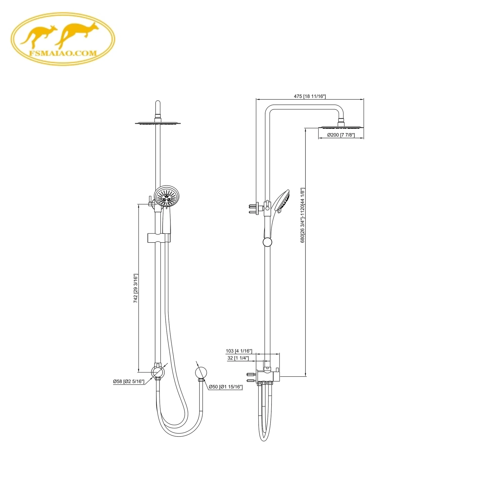 Watermark Wels Standard Bathroom Round Wall Mounted Shower Set