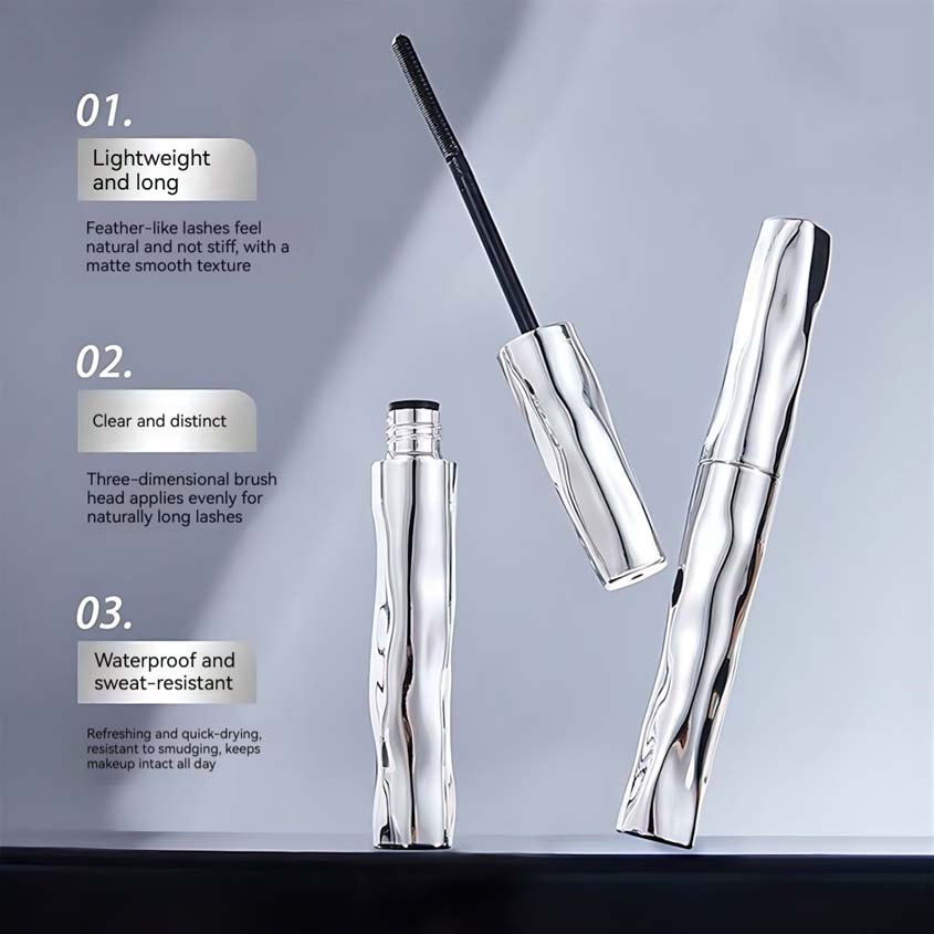 Long Lasting Thick Curling Non Smudging Mascara Waterproof Sweat-Proof Natural Small Steel Sliver Tube Mascara