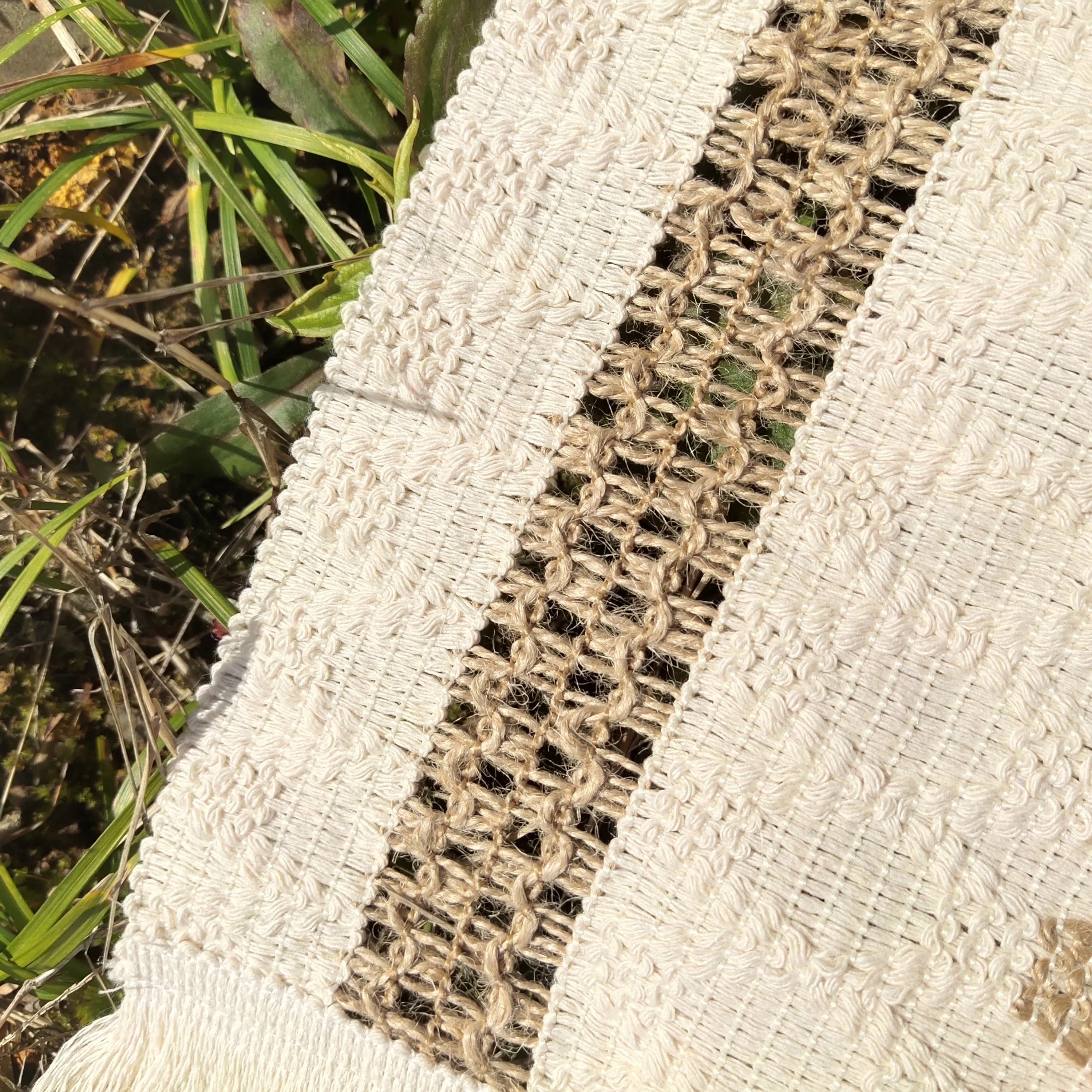 12inch Macrame Splicing Cotton Burlap Table Runners Jute Table Runner with Tassel