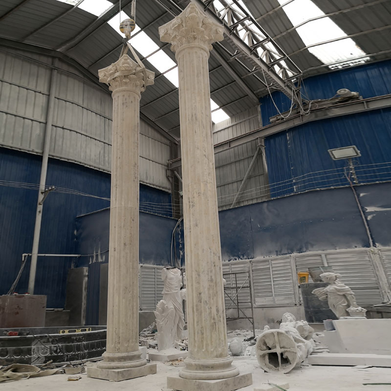 Hand Carved Exterior Decorative Pillar Stone Marble Columns for Sale