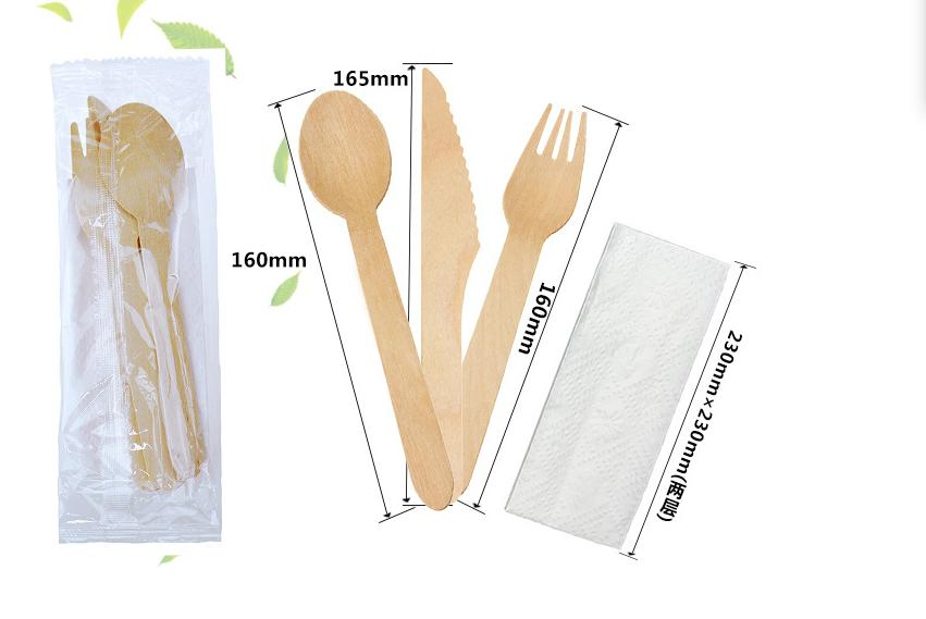 200 Sets 4 in 1 Disposable Wooden Cutlery Set Biodegradable Eco-Friendly Cutlery Set