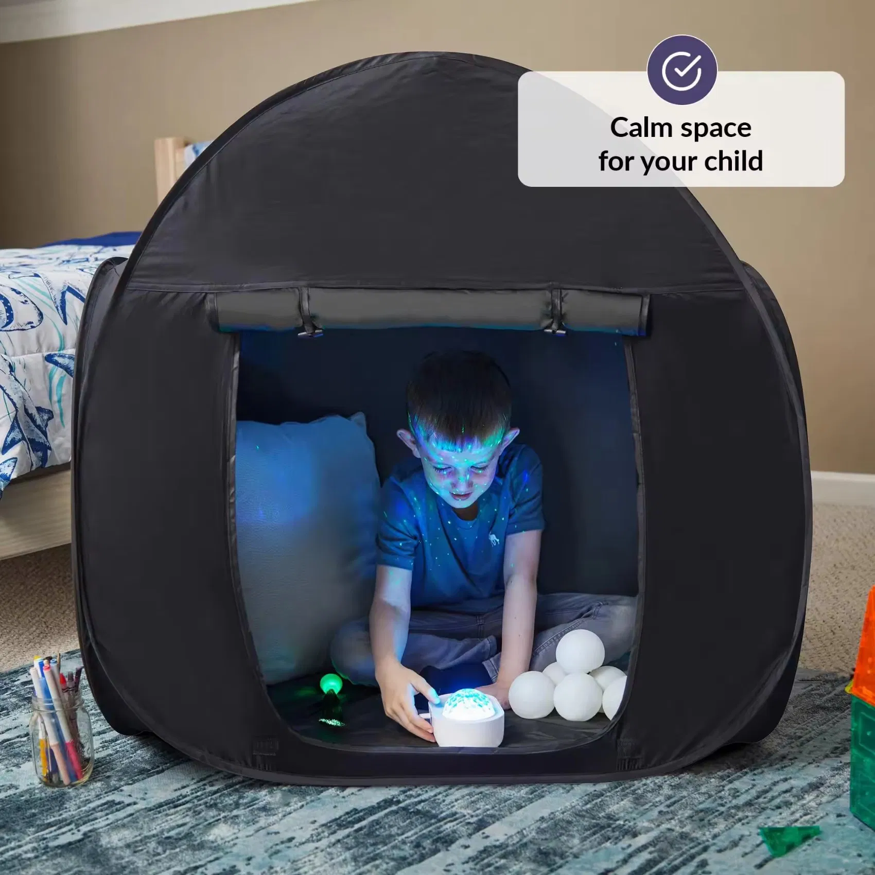 Therapy Toy Children Quiet Corner Play Pop up Sensory Blackout Tent Foldable Hide Healing Sensory Tent for Kids with Autism