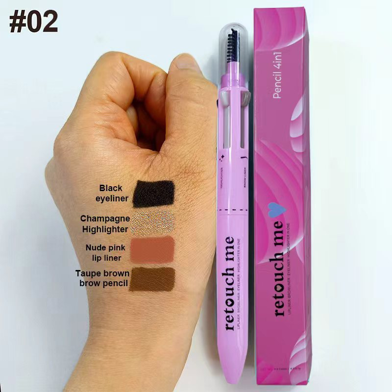 Vegan Eye Cosmetic Pen Touch up Waterproof Eyebrow Pencil Eyeliner Lip Liner Highlighter 4 in 1 Makeup Pen with Brush