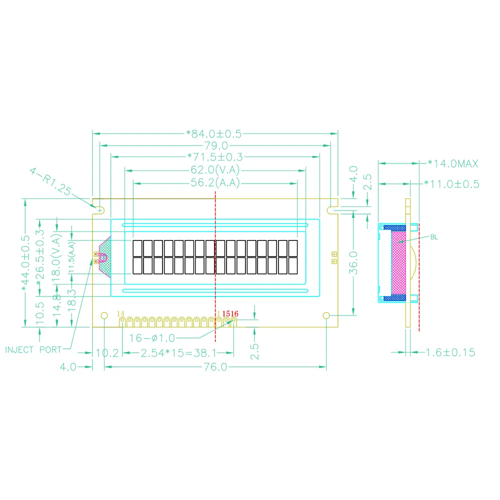 LCD-дисплей 16x2, 16 пинов, контроллер SPLC780D1