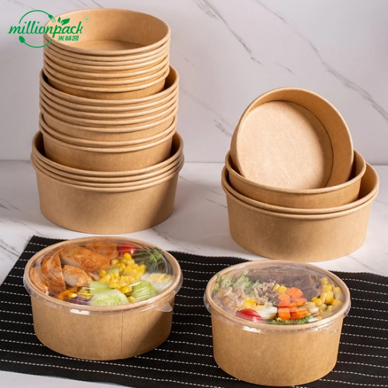Disposable Takeout Kraft Paper Salad Bowl for Delivery Restaurant Security Assurance