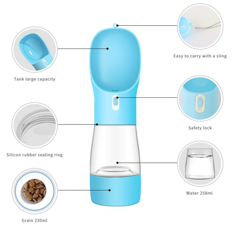 Portable Multi-Function Pet Water Bottle and Food Dispenser