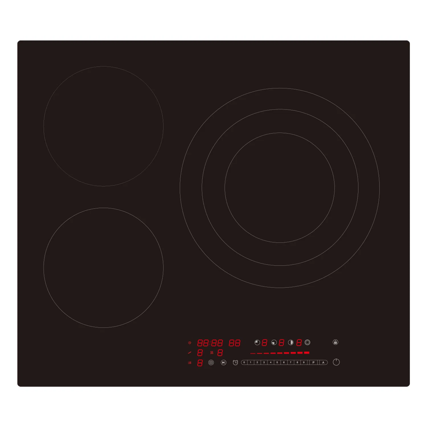 24 Inch Electric Cooktop, 3 Burner Built-in Radiant Stove Top, Stainless Steel Frame, Dual Zone Ceramic Glass Hob, Touch Slide Control, 9 Power Levels, Timer