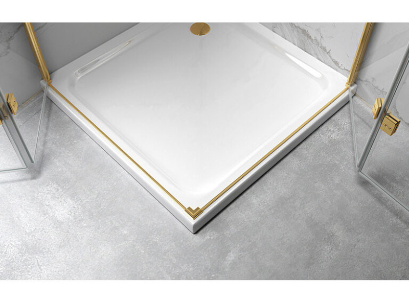 Suez Factory Supply Wholesales Tempered Glass Simple Corner in Door Luxury Gold Shower Enclosure for Hotel Bathroom