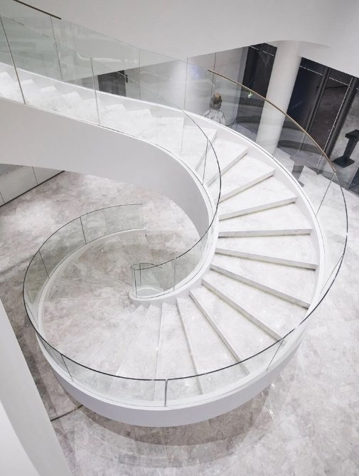 Elegant Curved Marble Staircase with Tempered Glass Design Curved Stair Modern Curved Stair