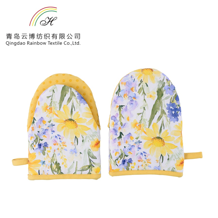 Factory Customized Yellow Flower Custom Kitchen Insulation Printing Silicone Mitt