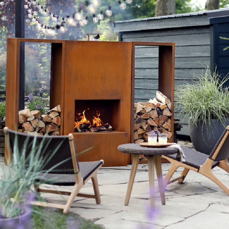 Outdoor Free Standing Corten Steel Fireplace Metal Fire Pit with Grill