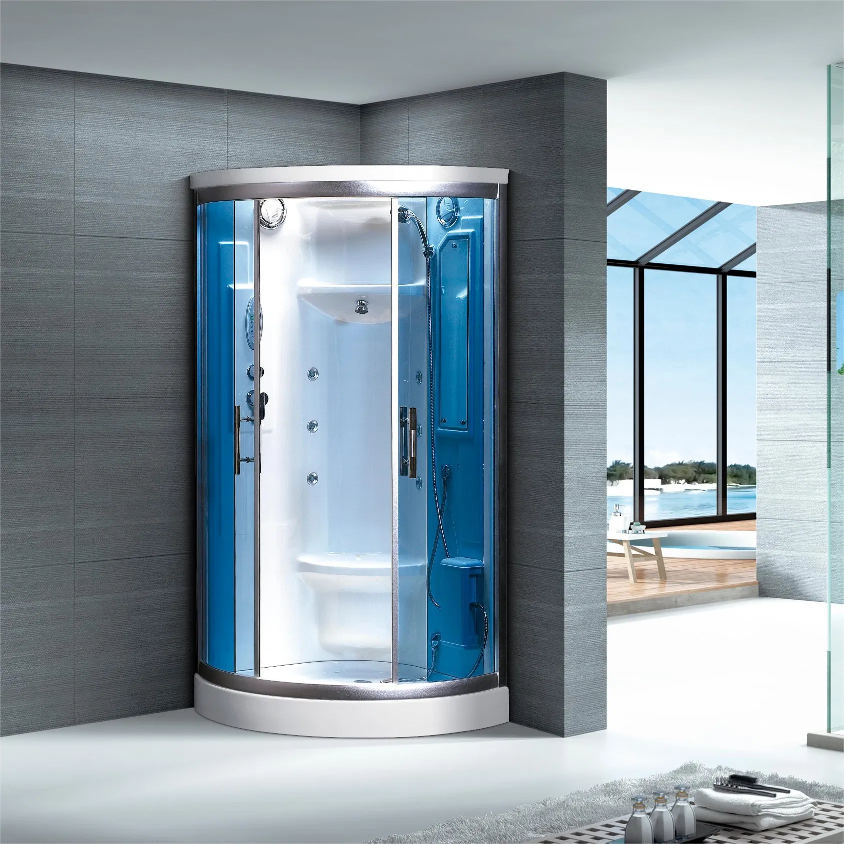 Premium Classic Blue Stainless Steel Steam Sauna Room with Basin (QQ7708)