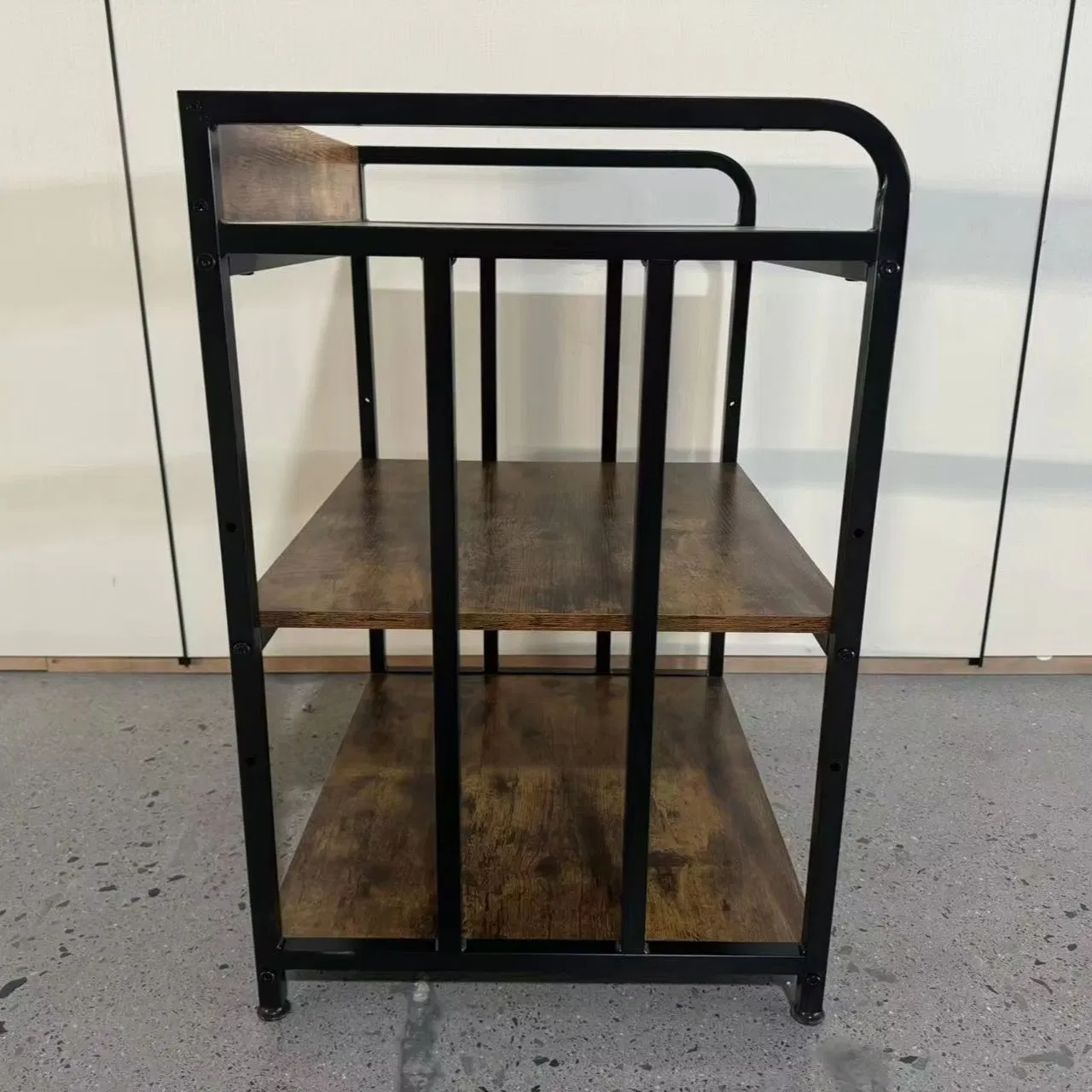 Stylish Wooden and Metal Rectangular Side Table with Storage