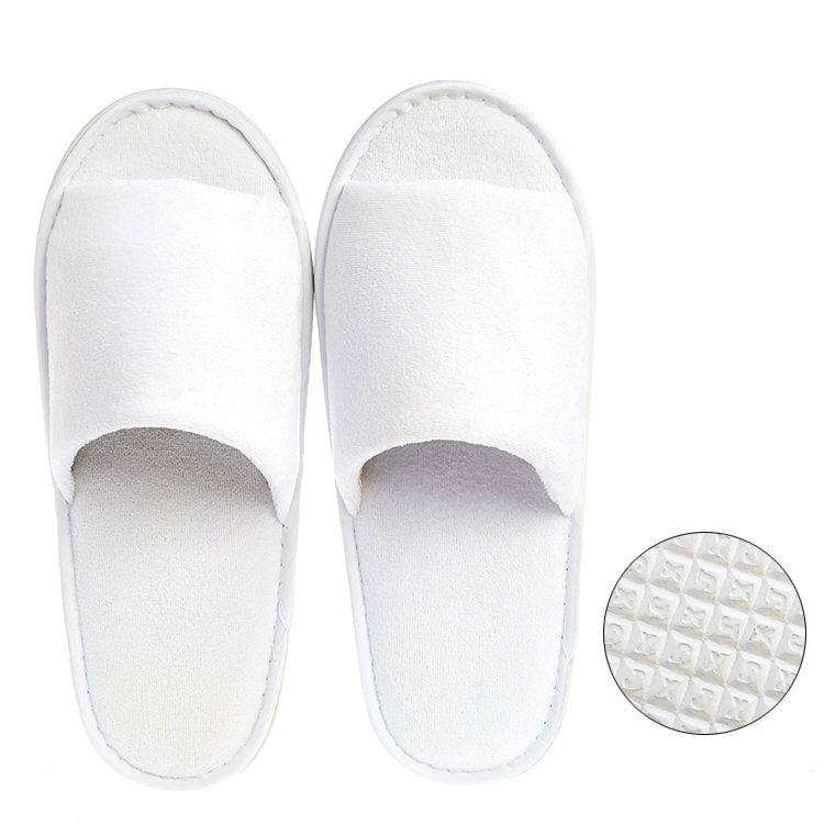 Custom Logo White Velvet Open Toe Disposable Hospital Wedding Travel Hotel Bathroom SPA Slippers for Guests